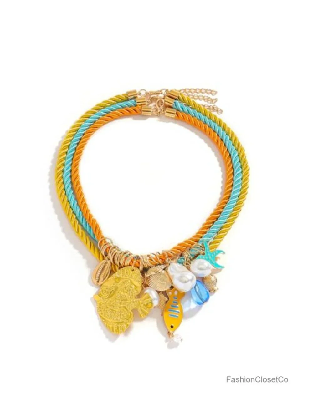 Boho Layered Pendant Rope Necklace for Women, Summer Beach 3 Tier